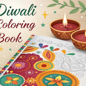 Libro para colorear de Diwali para niños: 20 páginas A4 imprimibles / Descarga digital en PDF