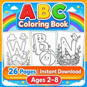 ABC Coloring Book, Early Learning Alphabet Activity, Kids Printable PDF Procreate Instant Download