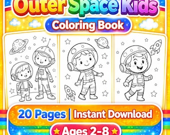 Outer Space Coloring Book for Kids, 20 Printable Astronaut Planet Rocket Pages, Galaxy Activity, A4 PDF Instant Download, Kids Gift