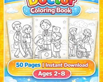 Doktor Malbuch für Kinder, 50 druckbare Krankenhaus medizinische Seiten, Aktivität im rankund, A4 PDF Sofort-Download, Kinder Geschenk