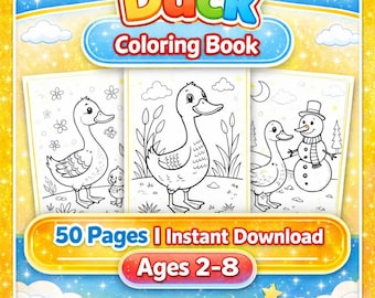 Duck Coloring Book Kids, 50 Bird & Animal Pages, Printable PDF, Procreate, Kids Activity Gift