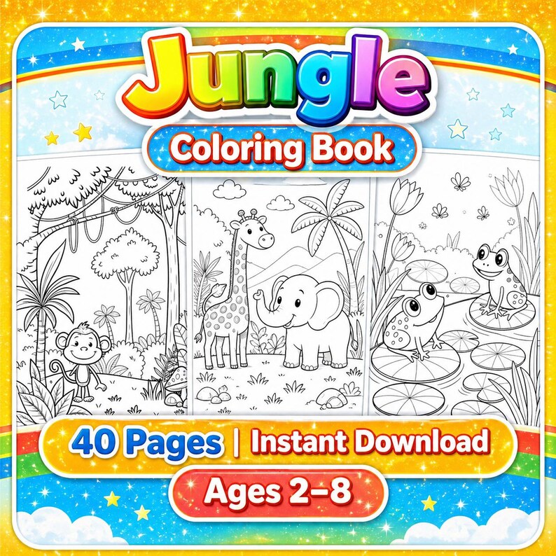 Jungle Animals Coloring Book for Kids, 50 Printable Safari Wildlife ...