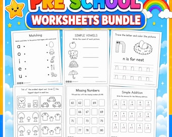 Ultimate Preschool Worksheet Bundle, 1000 Plus Printable Early Learning Activity Pages, ABC Numbers Shapes Colors, A4 PDF Instant Download