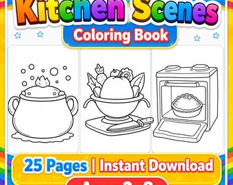 Gemütliches Küchen Szenen Malbuch, 25 Druckbare Seiten, Kochen und Küche, Kawaii Erwachsene Teenager Aktivität, A4 PDF Sofort-Download, Geschenk
