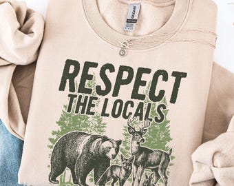 Achtung der Einheimischen Wildtiere Sweatshirt - Rustikaler Bär Hirschwald Rundhalsausschnitt Langarm