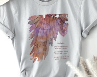 91st Psalm Shirt, KJV Feathered Wing Tee Shirt 91:4 KJV