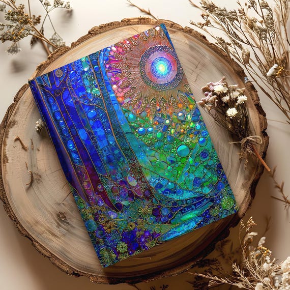 Vibrant Forest Sun Fantasy Hardcover Journal – Colorful Tree Art Notebook for Writing Notes, Goal Setting, and Creativity 150 Pgs 8"x5.75"