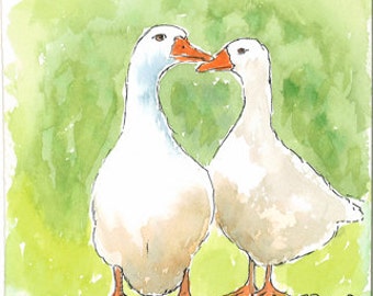 White geese greetings card