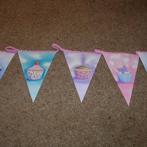 Bunting with cup cake design on each flag image 1