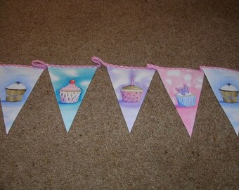 Bunting with cup cake design on each flag