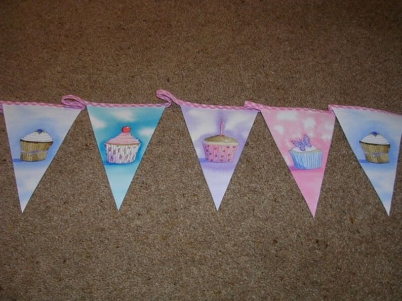 Bunting with cup cake design on each flag image 1