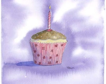 Birthday Candle Cup cake greetings card.