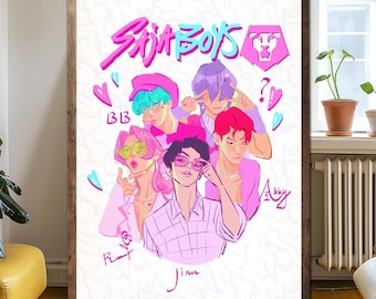 SAJA BOYS Neon KPop Aesthetic Poster Unframed, KPop Boy Band Wall Art, 2026 Cyberpunk Print, Neon Room Decor