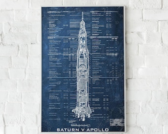 Saturn V Apollo Blueprint Poster: NASA Rocket Engineering Print (Unframed)