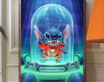 Póster sin marco del Experimento Stitch 626, Arte de pared de tecnología de laboratorio galáctico, Lámina de personaje de ciencia ficción de Disney