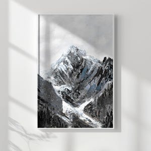 Mountain Wall Art, Digital Download, Nature Wall Art, Mountain Peak, Acrylic Mountain Print, Original Painting Print, Snowy Mountain Art.