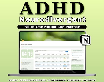 ADHD Notion Life Planer Template Grün: All in One Neurodiversent Digitales Dashboard (Digitaler Download)