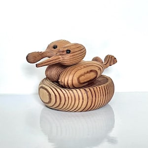 MCM Japanese Cryptomeria Wood Hand-carved Love Birds Pair Duck