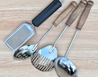 Vintage Ekco Kitchamajig, Chromium Plated With Turned Wood Handle