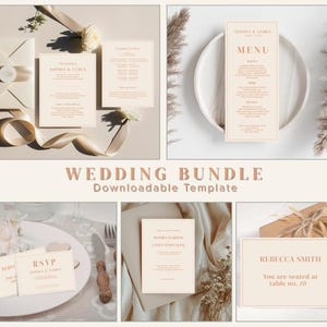 Suite de faire-part de mariage beige, modèles neutres modifiables (téléchargement instantané)