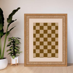 Mid Century Modern Wall Art | Brown Tan Checkered Digital Print | Neutral Checkered Pattern Poster | Minimalist Decor | Instant Download