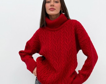 専用　　vintage Ralph Lauren cotton  knit Vintage Ralph Lauren Red Cable Knit Sweater - Size L - 100% Cotton