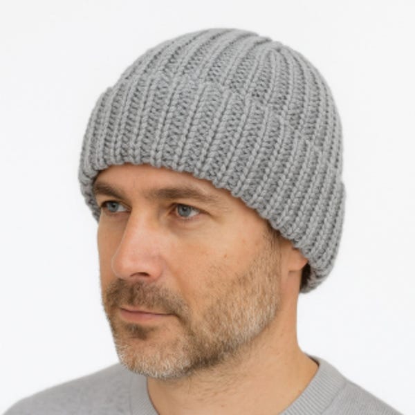 Handmade Men’s Knitted Beanie – Soft Acrylic Hat, Cozy Knit, One Size