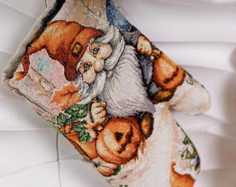 Pumpkin Gnomes Oven Mitt, Handmade Gobelin Fabric, Halloween Kitchen Decor