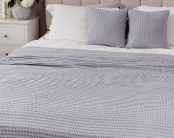 Handmade  Gray Cotton Knit Blanket – Soft Cotton-Acrylic Throw, Cozy Home Decor Blanket