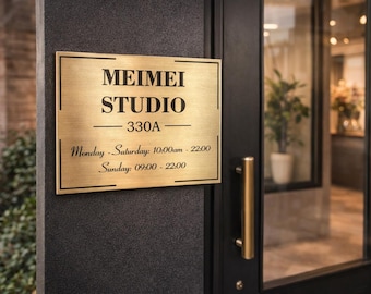 Custom Engraved Brass Plaque – Durable Metal Name Sign for Studio, Office, Shop