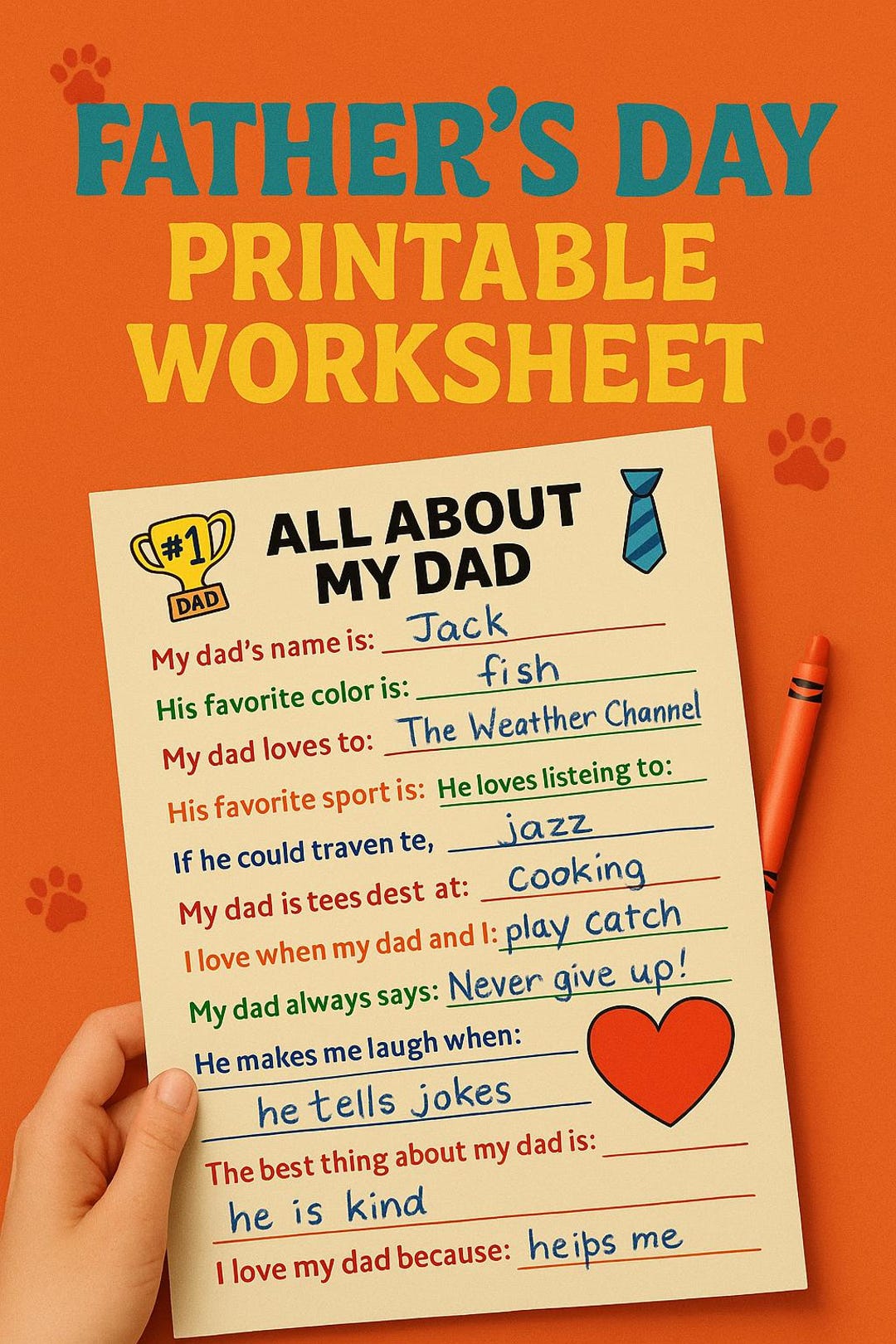 All About My Dad – Printable Father's Day Worksheet for Kids – Fun ...