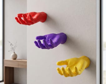 Gancho de pared con forma de mano, soporte escultural para la mano, organizador de pared moderno, soporte para joyas y llaves, estante de pared colorido de estilo pop art, decoración de habitaciones estilo Y2K