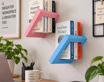 Geometric Wall Book Shelf, Modern Floating Book Holder, Triangle Wall Shelf, 3D Printed Book Storage, Minimalist Wall Decor