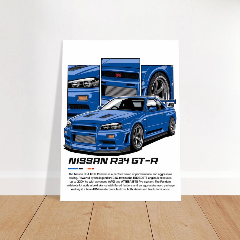 Car Bulprint Gt R R34 Nissan R34 GT-R Print, Car Poster for Boys Room, Automotive Decor, JDM ...