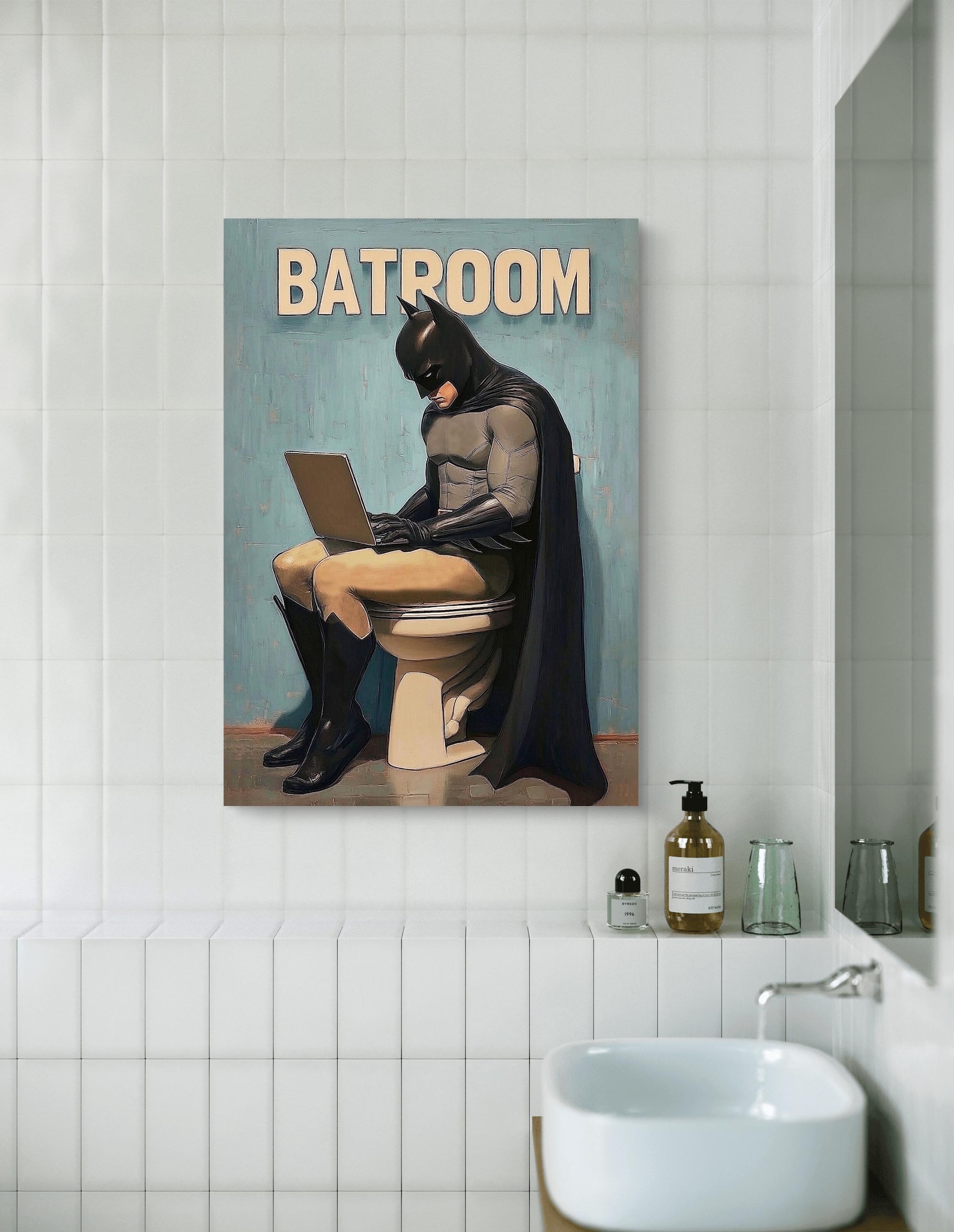 Funny Batman Art Print | Batroom Bathroom Decor | Superhero Toilet Wall ...