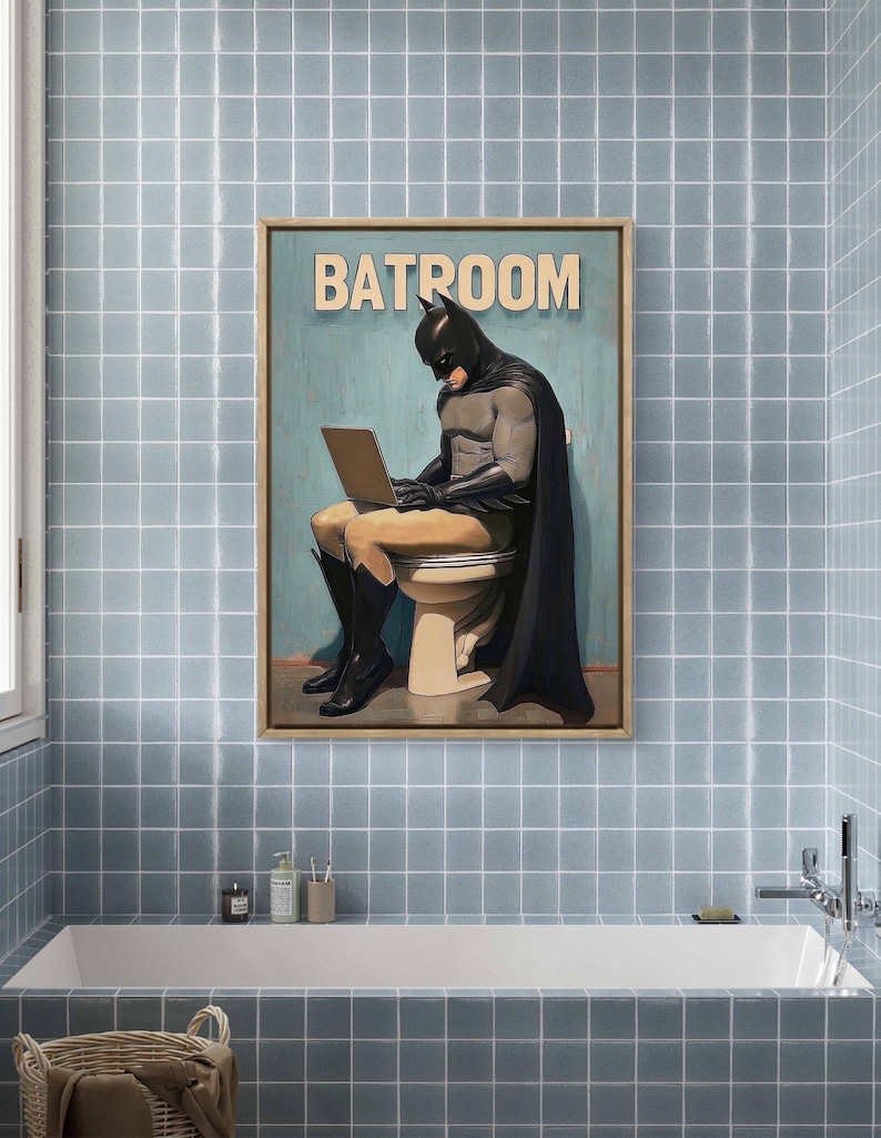 Funny Batman Art Print | Batroom Bathroom Decor | Superhero Toilet Wall ...