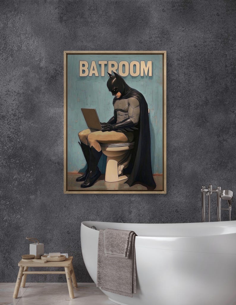 Funny Batman Art Print | Batroom Bathroom Decor | Superhero Toilet Wall ...