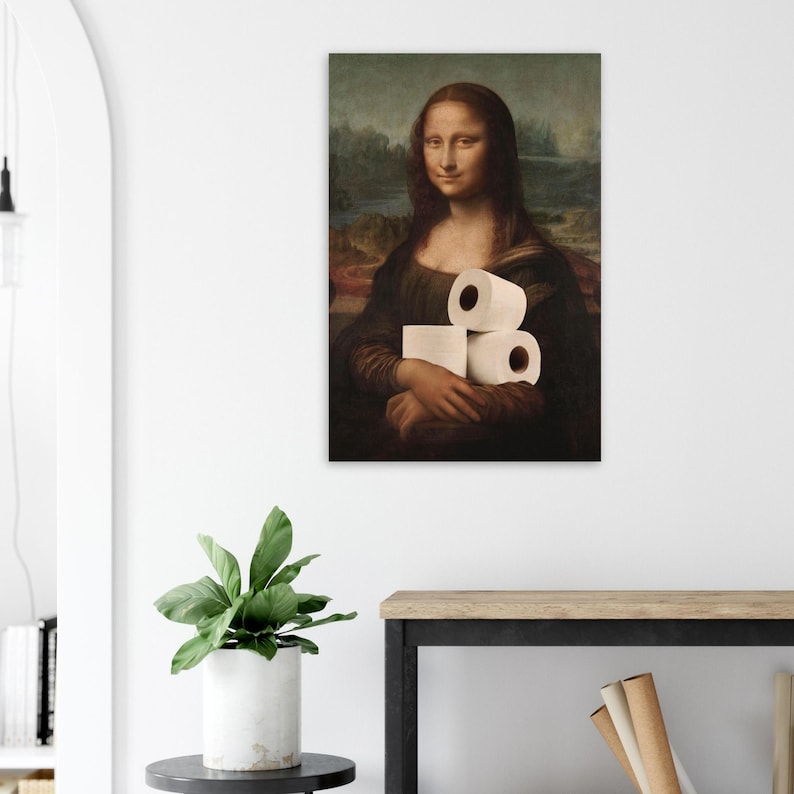 Funny Mona Lisa Print | Toilet Paper Art | Humorous Bathroom Decor | Classic Art Parody |Humor Da Vinci Gift image 3