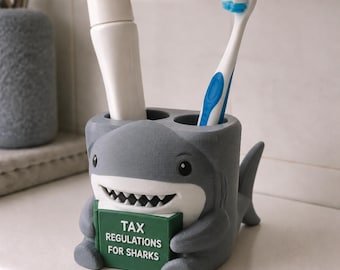 Soporte para cepillos de dientes Shark Tax Consultant, organizador de baño impreso en 3D y pintado a mano