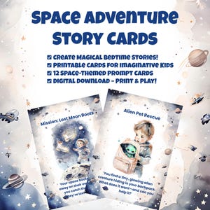 Weltraum Abenteuer Story Karten | Druckbare Space Proms für Kinder | Fantasievolles Beschäftigungsspiel | Geschichtenerzählen Spiel für Kinder | Bildschirmfreies Spielen