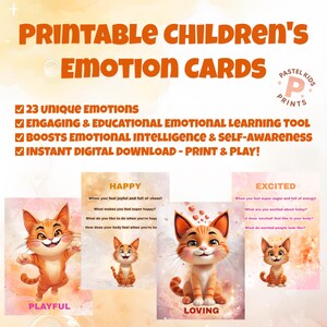 Cartes émotionnelles imprimables pour enfants | Flashcards sur les sentiments | Activité SEL d'apprentissage social et émotionnel | Téléchargement numérique Kids Emotions