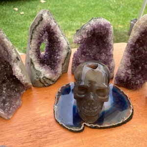 Mystical Agate Skull with Geode named Calibas. One of a kind.