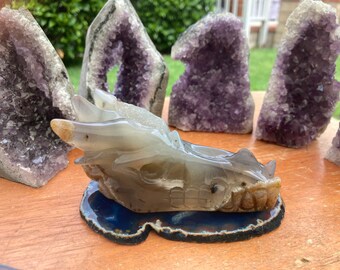 Mystical Agate Dragon Skull with Geode - Helena