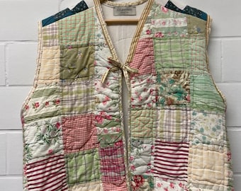 Upcycled Quilt Vest, Adult L/XL, Fits Boxy, Tie-front Closure