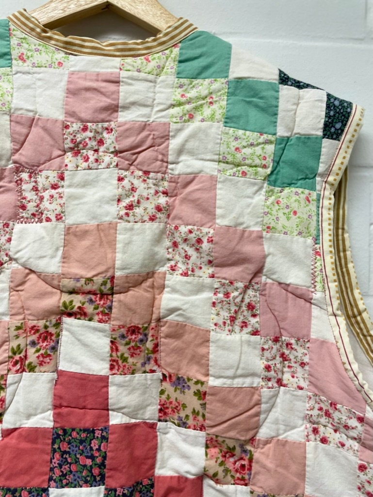 Upcycled Quilt Vest, Adult L/XL, Fits Boxy, Tie-front