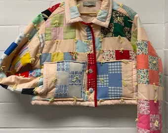 Upcycled Quilt Coat, Adult Crop Length, L/XL