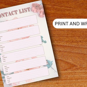 Printable Contacts List, Contact Organizer, Address Book, Contact Information, Planner Inserts, Instant Download PDF