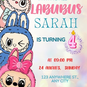 Labubu Birthday Invitation: Editable Canva Template (Printable Download