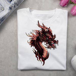 Dragon Shirt Design Digital Download, Japanese Tattoo Style Dragon SVG PNG, Fantasy Gothic Clipart for T-Shirts, Mythical Art Printable