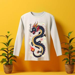 Japanese Dragon PNG Shirt Design | Samurai Tattoo Style Digital Art | Sublimation Clipart for T-Shirts | Instant Download